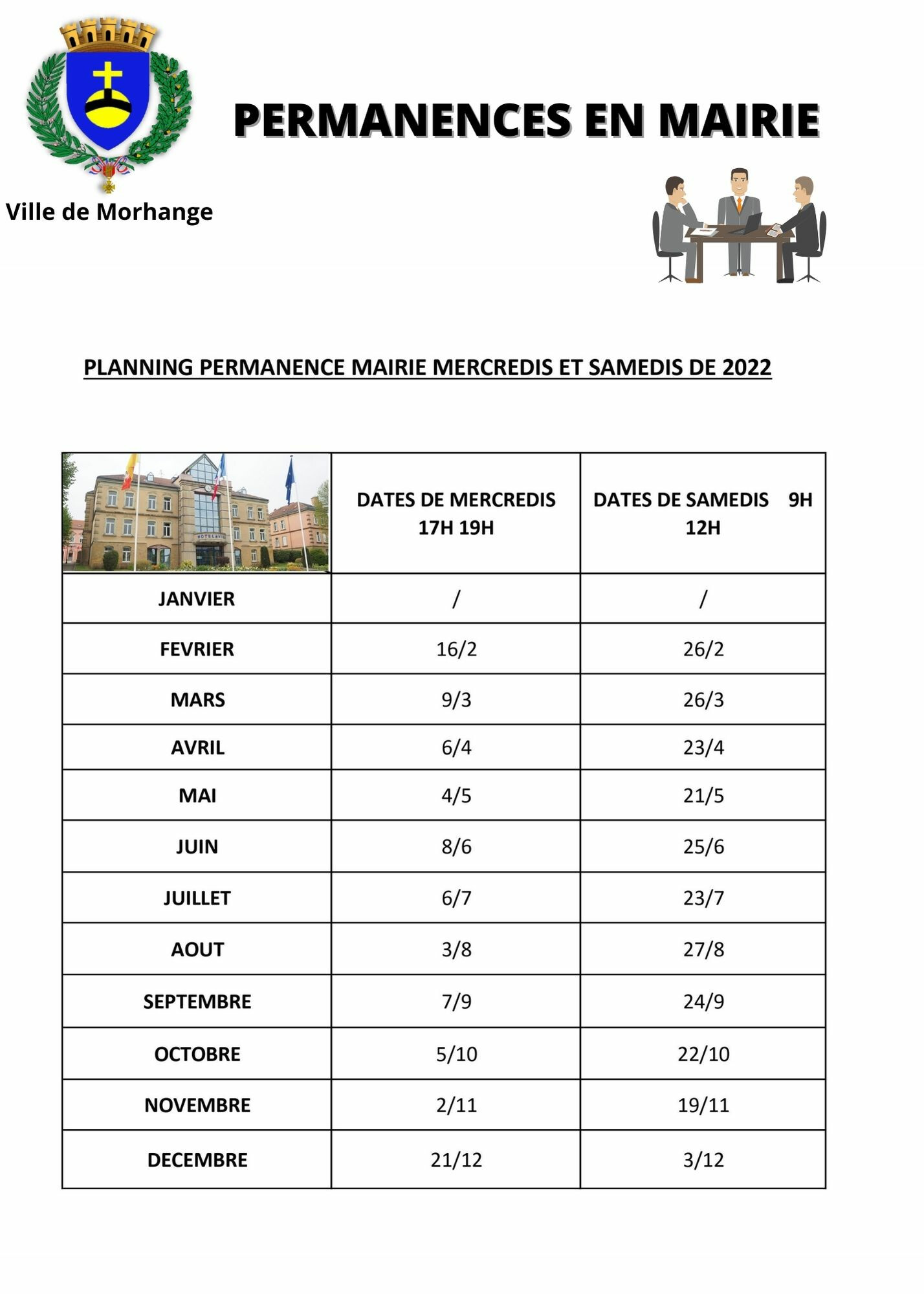 Permanence Mairie Morhange Mercredis et samedis 2022